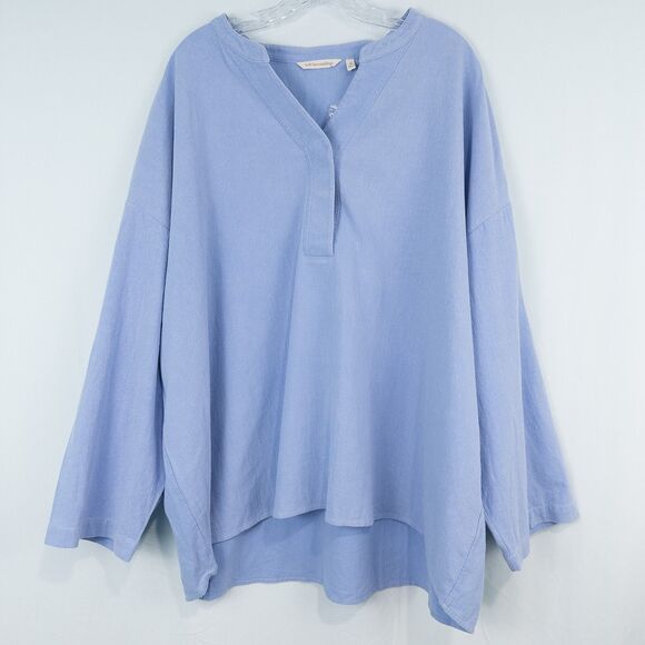 Soft Surroundings Cedella Top Womens 3X Light Blue Cotton Lagenlook Beach Boho - Picture 1 of 16